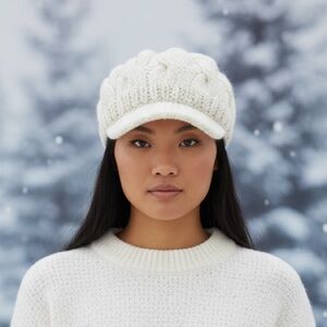 Cable Knit White Winter Hat